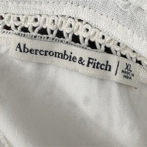 Abercrombie & Fitch Women's Eyelet Bohemian Crop Top XL White Linen Blend - Picture 4 of 9